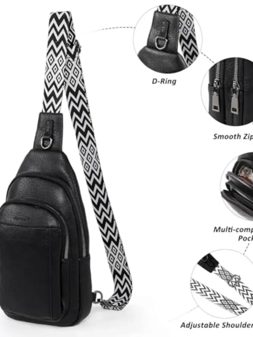 Faux Leather Crossbody Sling Bag with Adjustable Strap